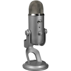 Yeti Blue condenser microphone for gym or studio podcast