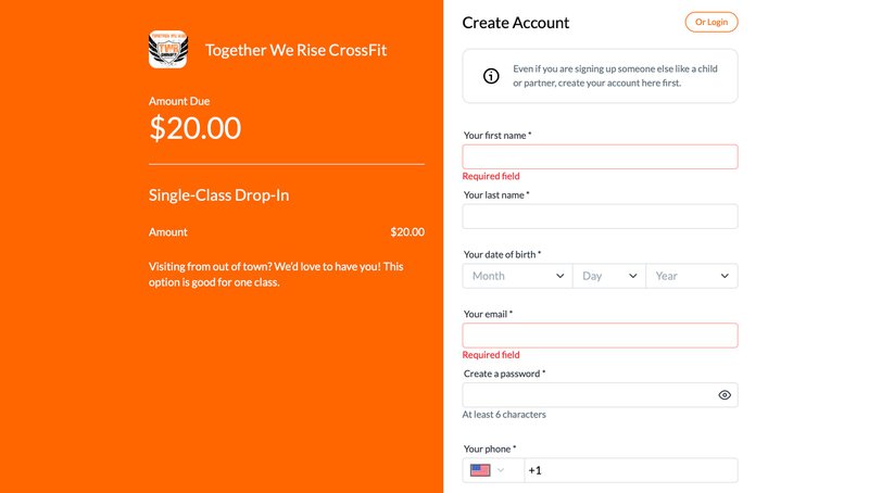 Landing pages for class drop-ins