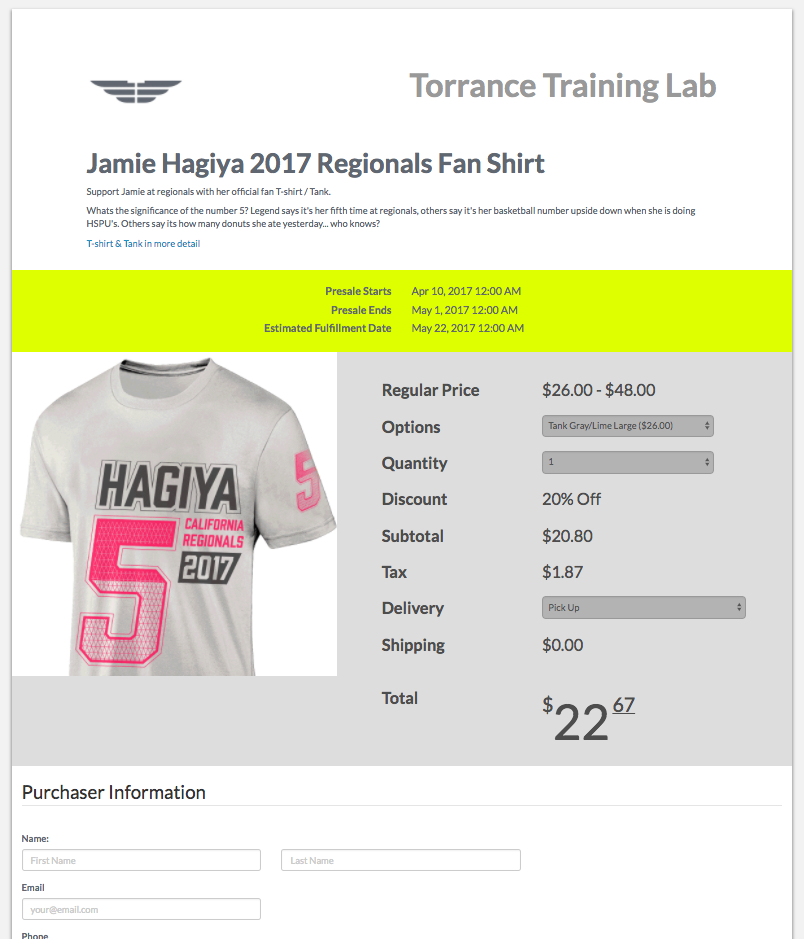 Jamie Hagiya Fan Shirt PushPress Pre-Order Page.