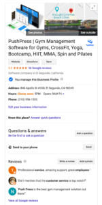 the PushPress google my business listing for our gym management software system